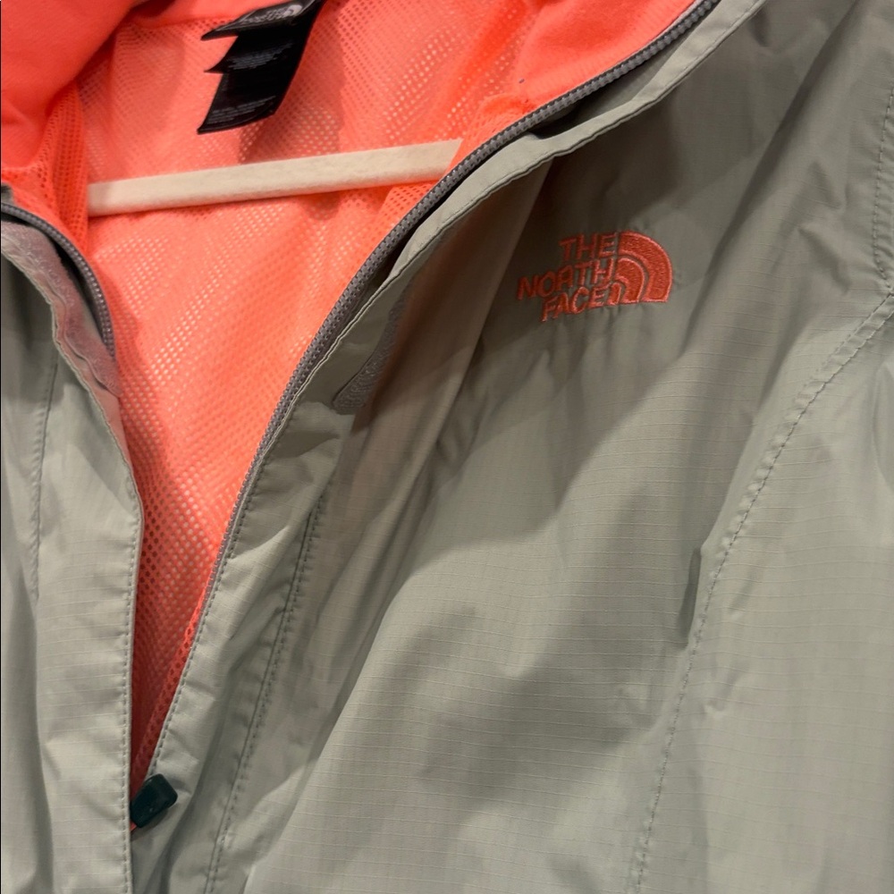 The North Face Light Gray Rain Jacket with Coral Interior - Picture 4 of 8